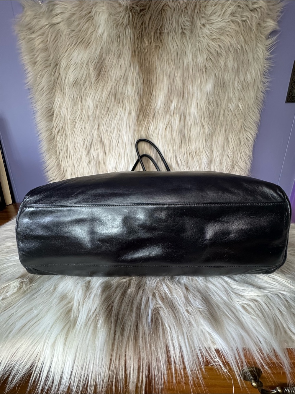 Prada Black Leather Tote with Triangle Logo - Picture 7 of 13